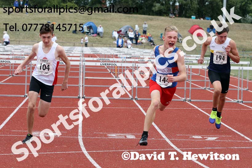 Boys under-15s 80 hurdles, 2018 Northern Under-17s/U-15s/U-13s Champs., Wavertree Athletics Centre, Liverpool. Photo: David T. Hewitson/Sports for All Pics